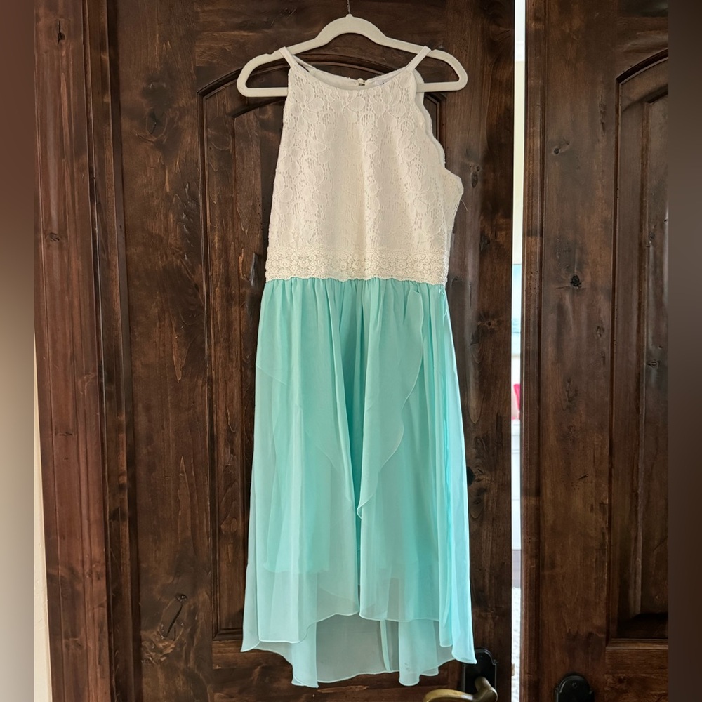 Turquoise and White Lace Girls Dress